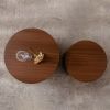 Set of 2, Nesting Coffee Table Set with Walnut Finish, Round Cylinder Shape, and Protective Foot Pads