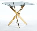 Dining Table with Square Clear Tempered Glass and Gold Cross Metal Legs