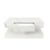16.93” LED White Modern Coffee Table with Remote Control, 2 Tiers, 1 Top Storage Drawer and Pedestal Base