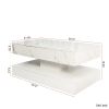 16.93” LED White Modern Coffee Table with Remote Control, 2 Tiers, 1 Top Storage Drawer and Pedestal Base