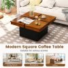 Modern Square Floating Coffee Table Okume Wood Veneer 4-Section Storage Walnut & Black
