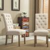 Set of 2, Tan Habit Solid Wood Dining Chairs with Button Tufted Parsons Backrest