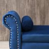 63” Aijia Blue Velvet Multifunctional Ottoman Storage Bench, Button Tufted, Nailhead Trim with 1 Pillow