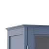 Minimalist Wooden Blue Buffet Sideboard Cabinet with Double Tempered Glass Doors, Adjustable Middle Shelf and Bottom Drawer