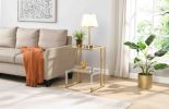 Gold & Acrylic 2 Tier Glass End Table with Open Bottom Shelf and L Shaped Frame