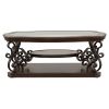 Bianca Merlot 2-Shelf Glass Top Coffee Table with Scroll Detailed Metal Legs
