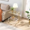 Gold & Acrylic 2 Tier Glass End Table with Open Bottom Shelf and L Shaped Frame