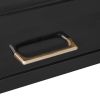 Elegant Black Vanity Makeup Table & Chair Set with 1 Drawer, 2 Begonia Glass Cabinet Doors, Writing Desk, and Charging Port Station