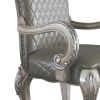Set of 2, Grey and Vintage Bone White Arm Dining Chairs with Floral Crown & Nailhead Trim