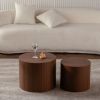 Set of 2, Nesting Coffee Table Set with Walnut Finish, Round Cylinder Shape, and Protective Foot Pads