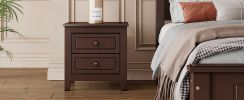 2-Drawer Classic Design Nightstand with Dark Walnut Finish