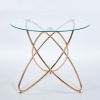Round Dining Table with Adjustable Length Option, Gold Metal Geometric Legs and Clear Tempered Glass Top