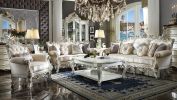 Antique Pearl Coffee Table with Open Bottom Shelf, Queen Anne Legs and Motif Design