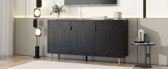 Black Scandinavian Style Entertainment Center, Console or Sideboard Unit with 6 Compartments & 3 Adjustable Shelves & 3 Doors