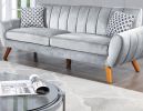 Light Gray Velvet Sofa and Loveseat Set with Tufted Vertical Lines, Curved Armrests and Pillows