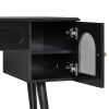 Elegant Black Vanity Makeup Table & Chair Set with 1 Drawer, 2 Begonia Glass Cabinet Doors, Writing Desk, and Charging Port Station