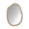 Irregular Wall Mirror with Asymmetrical Wood Frame Design and Wavy Accent Pattern