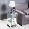 Mirrored Silver Nightstand with 3 Spacious Drawers and Crystal Drawer Knobs