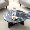 Versatile Black & White Round Coffee Table with Faux Marble Pattern Design