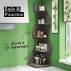 Corner Fitted Gray Bookshelf Display Rack with Curved Wavy Design and 5 Open Shelves