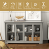 Sideboard Buffet Cupboard Storage Cabinet with 2 Sliding Doors, 4 Tempered Glass Panes and Adjustable Shelf