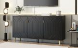 Black Scandinavian Style Entertainment Center, Console or Sideboard Unit with 6 Compartments & 3 Adjustable Shelves & 3 Doors