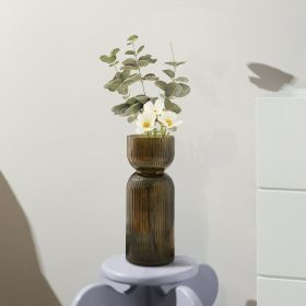 Green Translucent Handcrafted Tabletop Glass Vase with Fluted Ribbed Design