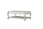 Antique Pearl Coffee Table with Open Bottom Shelf, Queen Anne Legs and Motif Design