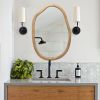 Irregular Wall Mirror with Asymmetrical Wood Frame Design and Wavy Accent Pattern
