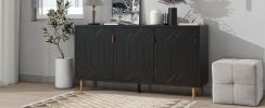 Black Scandinavian Style Entertainment Center, Console or Sideboard Unit with 6 Compartments & 3 Adjustable Shelves & 3 Doors