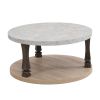 Mid-Century 2-Tier Round Coffee Table with Open Bottom Storage Shelf and Roman Column Legs Design