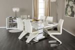 Set of 2, White Leatherette Z Shaped Dining Chairs with Chrome Finish Base