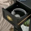 2 Tier Black Slim Side Nightstand Table with Top Drawer and Open Bottom Shelf