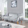 Light Gray Velvet Sofa and Loveseat Set with Tufted Vertical Lines, Curved Armrests and Pillows