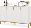 White & Gold Sideboard Buffet Cabinet with 4 Doors, 6 Concealed Compartments and Concave/Convex Design