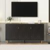 Black Scandinavian Style Entertainment Center, Console or Sideboard Unit with 6 Compartments & 3 Adjustable Shelves & 3 Doors