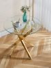 5 Piece Dining Set, 1 Table & 4 Chairs, with Gold Metal Frame & Legs, Clear Tempered Glass Tabletop and High Backrest Chairs