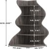 Corner Fitted Gray Bookshelf Display Rack with Curved Wavy Design and 5 Open Shelves