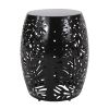 20.5” Metal Barrel Shape End Table with Iron Cut Design, Tropical Palm Leaf Pattern and Outdoor or Indoor Usage