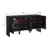 60" Mid Century Modern Sideboard Buffet Storage Cabinet with Fluted Diamond Geometric Design, 4 Doors and Adjustable Shelves