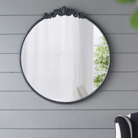 30" x 32" Classic Design Mirror with Round Shape and Black Baroque Inspired Frame