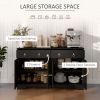 HOMCOM Black Storage Sideboard Cabinet with 4 Barn Style Doors, 2 Drawers and 2 Adjustable Shelves