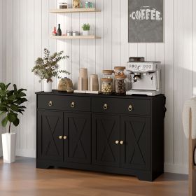 HOMCOM Black Storage Sideboard Cabinet with 4 Barn Style Doors, 2 Drawers and 2 Adjustable Shelves