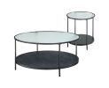 2-Piece Modern Coffee Table Set, 1 Coffee Table & 1 End Table with Tempered Glass Top, Open Bottom Shelf and Black Metal Finish