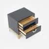 Tile Black Modern Nightstand with 2 Drawers in Gold Finish Square Bedside Table
