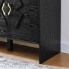 60" Mid Century Modern Sideboard Buffet Storage Cabinet with Fluted Diamond Geometric Design, 4 Doors and Adjustable Shelves