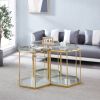 Modern Octagon Shaped End Table, Gold Finish, Stainless Steel Frame with Clear Glass on Top and Bottom Shelf