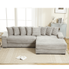 L Shaped Gray Corduroy Sofa with Right Chaise Daybed, Left Double Seat, Wide Padded Armrests and 8 Matching Throw Pillows