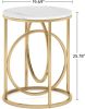 Modern Sofa Side End Table with Gold O-Shaped Base and White Faux Marble Tabletop