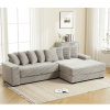 L Shaped Gray Corduroy Sofa with Right Chaise Daybed, Left Double Seat, Wide Padded Armrests and 8 Matching Throw Pillows